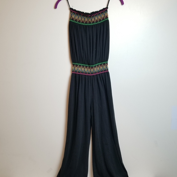 Strapless Embroidered Black Jumpsuit - Picture 5 of 12